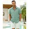 J.VER Mens Short Sleeve Linen Textured Shirts Casual Button Down Shirt(Mint Green)