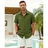 J.VER Mens Short Sleeve Linen Textured Shirts Casual Button Down Shirt(Olive Green)