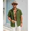 J.VER Mens Short Sleeve Linen Textured Shirts Casual Button Down Shirt(Olive Green)