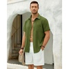 J.VER Mens Short Sleeve Linen Textured Shirts Casual Button Down Shirt(Olive Green)