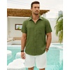 J.VER Mens Short Sleeve Linen Textured Shirts Casual Button Down Shirt(Olive Green)