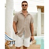 J.VER Mens Short Sleeve Linen Textured Shirts Casual Button Down Shirt(Stone)