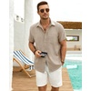 J.VER Mens Short Sleeve Linen Textured Shirts Casual Button Down Shirt(Stone)