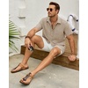 J.VER Mens Short Sleeve Linen Textured Shirts Casual Button Down Shirt(Stone)