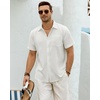 J.VER Mens Short Sleeve Linen Textured Shirts Casual Button Down Shirt(White)