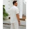 J.VER Mens Short Sleeve Linen Textured Shirts Casual Button Down Shirt(White)