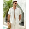 J.VER Mens Short Sleeve Linen Textured Shirts Casual Button Down Shirt(White)