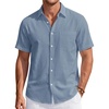 J.VER Mens Linen Shirt Short Sleeve Button Down Casual Summer Shirts(Airy Blue)