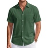 J.VER Mens Linen Shirt Short Sleeve Button Down Casual Summer Shirts(Army Green)