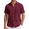 J.VER Mens Linen Shirt Short Sleeve Button Down Casual Summer Shirts(Burgundy)