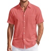 J.VER Mens Linen Shirt Short Sleeve Button Down Casual Summer Shirts(Coral)