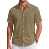 J.VER Mens Linen Shirt Short Sleeve Button Down Casual Summer Shirts(Dark Khaki)