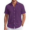 J.VER Mens Linen Shirt Short Sleeve Button Down Casual Summer Shirts(Dark Purple)