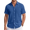 J.VER Mens Linen Shirt Short Sleeve Button Down Casual Summer Shirts(Denim Blue)