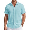J.VER Mens Linen Shirt Short Sleeve Button Down Casual Summer Shirts(Fluorescent Blue)