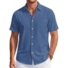 J.VER Mens Linen Shirt Short Sleeve Button Down Casual Summer Shirts(Grey Blue)