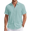 J.VER Mens Linen Shirt Short Sleeve Button Down Casual Summer Shirts(Grey Green)