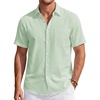 J.VER Mens Linen Shirt Short Sleeve Button Down Casual Summer Shirts(Light Green)