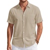 J.VER Mens Linen Shirt Short Sleeve Button Down Casual Summer Shirts(Light Khaki)