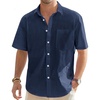 J.VER Mens Linen Shirt Short Sleeve Button Down Casual Summer Shirts(Navy Blue)