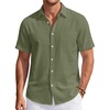 J.VER Mens Linen Shirt Short Sleeve Button Down Casual Summer Shirts(Olive Green)