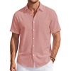 J.VER Mens Linen Shirt Short Sleeve Button Down Casual Summer Shirts(Peach)