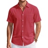J.VER Mens Linen Shirt Short Sleeve Button Down Casual Summer Shirts(Red)