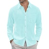 J.VER Men’s Linen Shirts Casual Button Down Long Sleeve Shirt Solid Spread Collar Summer Beach Shirts with Pocket(Mint Blue)