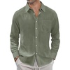 J.VER Men’s Linen Shirts Casual Button Down Long Sleeve Shirt Solid Spread Collar Summer Beach Shirts with Pocket(Olive Green)