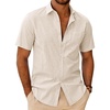 J.VER Mens Linen Textured Shirt 100% Cotton Short Sleeve Button Down Shirts(Beige)