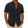 J.VER Mens Linen Textured Shirt 100% Cotton Short Sleeve Button Down Shirts(Black)