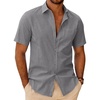 J.VER Mens Linen Textured Shirt 100% Cotton Short Sleeve Button Down Shirts(Grey)