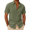 J.VER Mens Linen Textured Shirt 100% Cotton Short Sleeve Button Down Shirts(Olive Green)