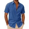 J.VER Mens Linen Textured Shirt 100% Cotton Short Sleeve Button Down Shirts(Royal Blue)