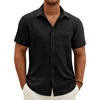 J.VER Mens Short Sleeve Linen Textured Shirts Casual Button Down Shirt(Black)