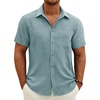 J.VER Mens Short Sleeve Linen Textured Shirts Casual Button Down Shirt(Blue Green)