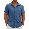 J.VER Mens Short Sleeve Linen Textured Shirts Casual Button Down Shirt(Dark Blue)