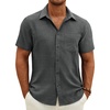 J.VER Mens Short Sleeve Linen Textured Shirts Casual Button Down Shirt(Dark Grey)