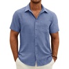 J.VER Mens Short Sleeve Linen Textured Shirts Casual Button Down Shirt(Denim Blue)
