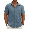 J.VER Mens Short Sleeve Linen Textured Shirts Casual Button Down Shirt(Dusty Blue)