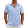 J.VER Mens Short Sleeve Linen Textured Shirts Casual Button Down Shirt(Light Blue)