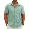 J.VER Mens Short Sleeve Linen Textured Shirts Casual Button Down Shirt(Mint Green)