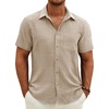 J.VER Mens Short Sleeve Linen Textured Shirts Casual Button Down Shirt(Stone)