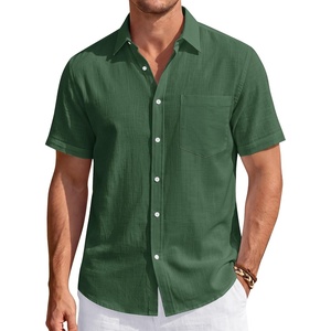 J.VER Mens Linen Shirt Short Sleeve Button Down Casual Summer Shirts(Army Green)