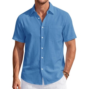 J.VER Mens Linen Shirt Short Sleeve Button Down Casual Summer Shirts(Cobalt Blue)
