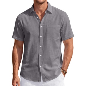 J.VER Mens Linen Shirt Short Sleeve Button Down Casual Summer Shirts(Dark Grey)