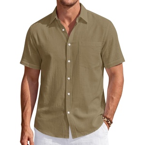 J.VER Mens Linen Shirt Short Sleeve Button Down Casual Summer Shirts(Dark Khaki)