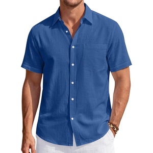 J.VER Mens Linen Shirt Short Sleeve Button Down Casual Summer Shirts(Denim Blue)