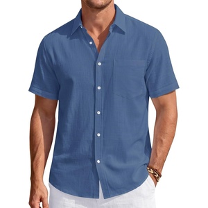 J.VER Mens Linen Shirt Short Sleeve Button Down Casual Summer Shirts(Grey Blue)