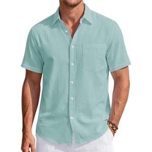 J.VER Mens Linen Shirt Short Sleeve Button Down Casual Summer Shirts(Grey Green)